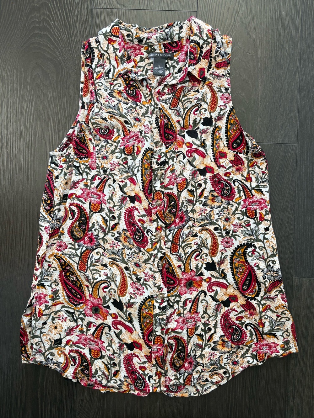 Chelsea & Theodore Sleeveless Paisley Print Rayon Blouse - Medium